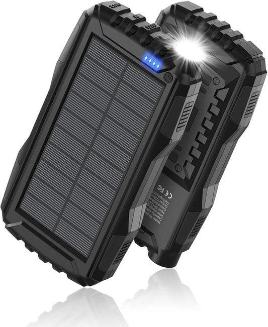 Power-Bank-Solar-Charger - 42800mAh Portable Charger,Solar Power Bank,External Battery Pack 5V3.1A Qc 3.0 Fast Charger Built-in Super Bright Flashlight (Deep Black)