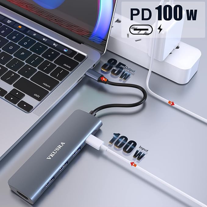 USB C Hub Multiport Adapter, VKUSRA 5 in 1 Dongle USB C to 4K HDMI, 3 USB 3.0 Port, 100W PD, USBC Adapter for MacBook, XPS, Laptop, PC, and More Type C Devices