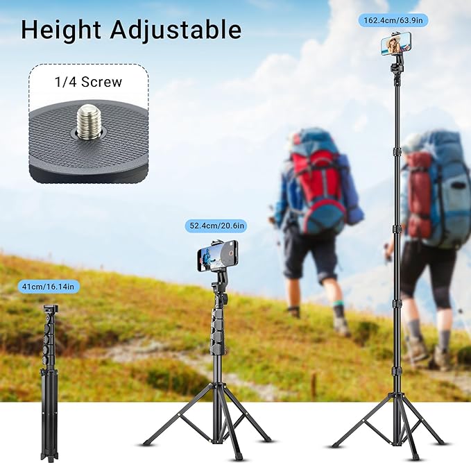 Phone Tripod Stand with Remote Zoom for Video Recording, Vlog Selfie Stick Tripod with Wireless Camera Shutter, Travel Extendable Phone Holder Compatible with iPhone Android Smartphones