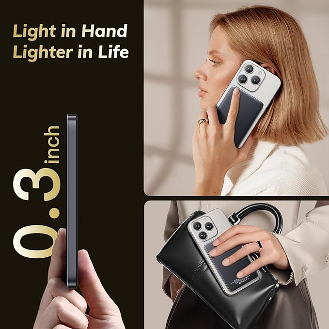 2025 Ultra-Slim Nano Power Bank, 5000mAh Magnetic Battery Pack, Qi2 Certified 15W Max Ultra-Fast Compatible Portable Charger, Ergonomic Design, for iPhone Air/17/16/15 Series