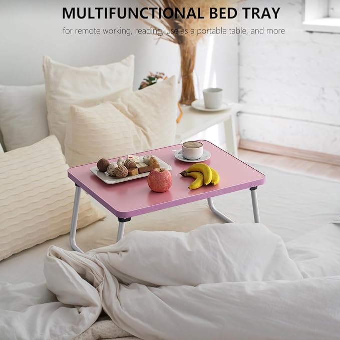 Foldable Lap Desks Laptop Tray for Bed or Couch,Portable Breakfast Serving Tray with Folding Legs,Lightweight Mini Table, Laptop Stand for Working, Reading and Writing,Pink