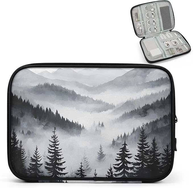 Black Misty Forest Electronics Travel Organizer Case, Tech Accessories Cable Storage Bag for Cords, Charger, Phone, Hard Drive