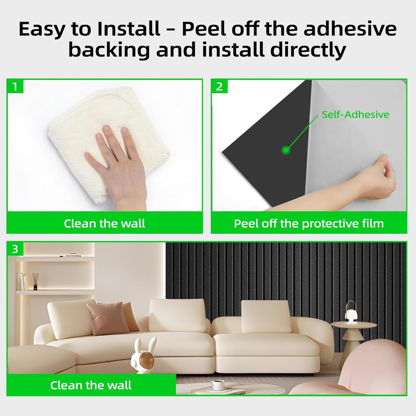 10 Pack Sound Proof Foam Panels for Walls 47.2"x23.6" Large Acoustic Panels Sound Absorbing, Self-Adhesive Soundproof Wall Panels for Home Studio, Office, Recording, Black (10 Pack Black)