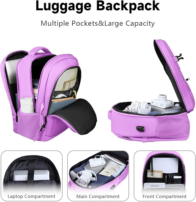 Lapsouno Laptop Backpack, Travel Laptop Backpack, 15.6 Inch Carry on Backpack with USB Port, Anti Theft TSA Travel Bag for Women, College School Backpack for Women, Light Purple