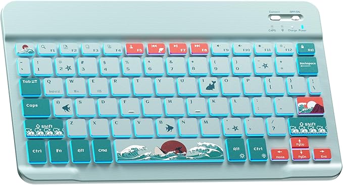 OHY Bluetooth Keyboard, XVX WK80 Portable Travel Keyboard Compatible with Windows, iOS, Android, iPhone, and Tablets-Blue