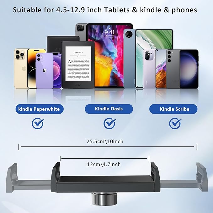 Floor Fire Tablet Stand for Reading in Bed with Page Turner Remote, Fire HD 8 9 10 Max Tablet Holder Accessories with Scrolling Ring Clicker Compatible with iPad iPhone Android Phones