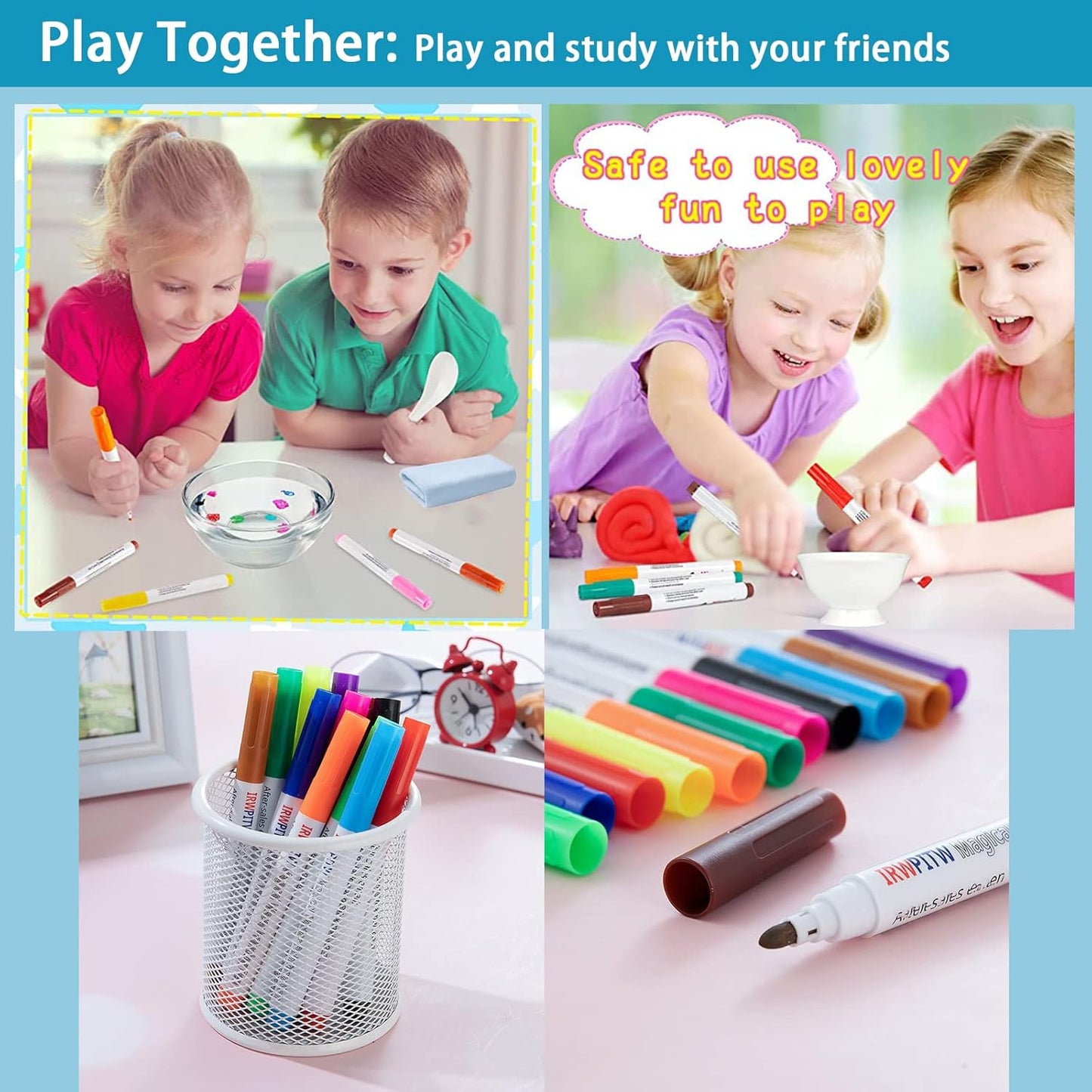 IRWPITW Magic Drawing Pen Bundle, 8 Colors Magical Water Painting Pens for Kids, Kiddies Create Magic Pen Floating Ink Drawings Set with Spoons and Towel, Tattoo Water Marker Gifts for Boys and Girls