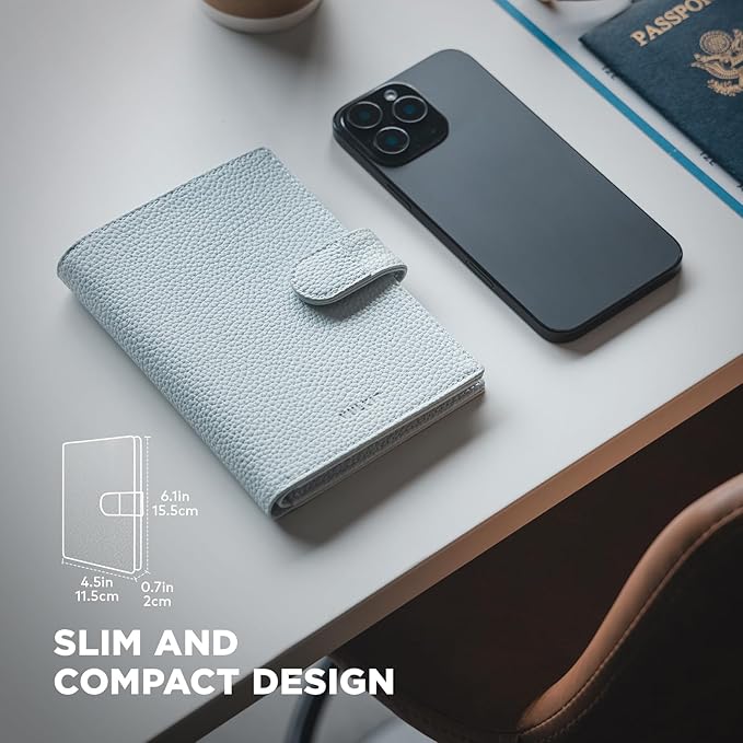 VULKIT Leather Passport Travel Wallet for 2 Passports Slim Double Passport Holder RFID Blocking with ID Window for Women or Men