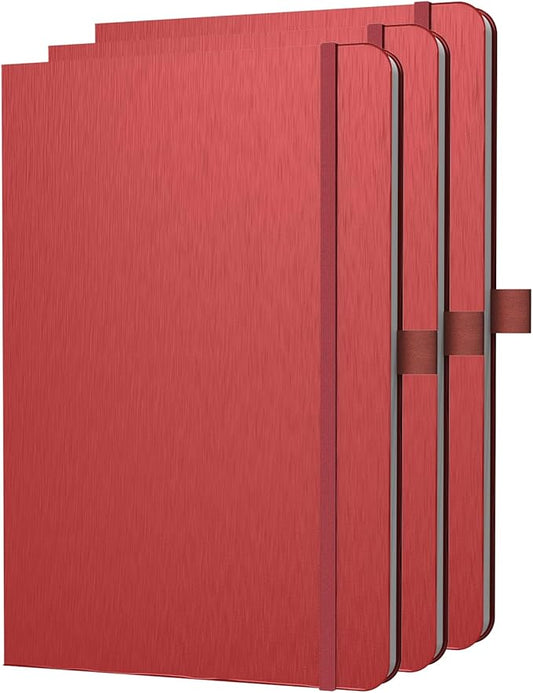 A5 Lined Journal Notebook, 7mm College Ruled Notepad, Journaling for Writing, Work, School, Travel and Note Taking, Hardcover 160 Pages (80 Sheets) 5.79 x 8.3 inches (3 Pack Red)