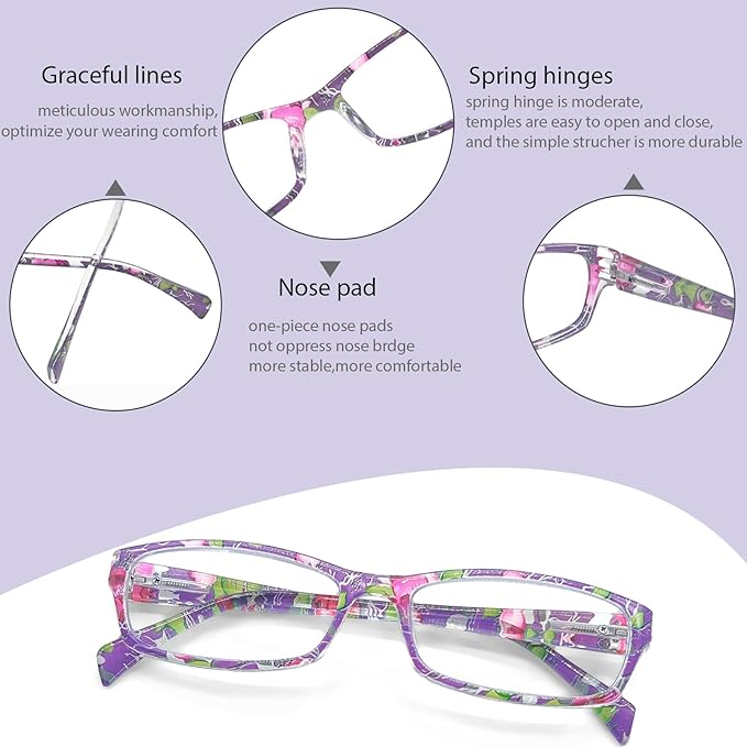 Henotin 6-Pack Reading Glasses Blue Light Blocking Anti Eyestrain Computer Reading Glasses for Women and Men Readers (Mix Color-B, 1.25, Diopters)