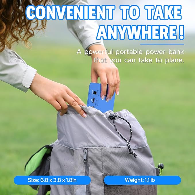 Portable Power Station with AC Outlet, Powkey 65W/110V External Battery Pack 24000mAh/88.8Wh Power Pack, Portable Power Source Supply Backup for Outdoor Tent Camping Home Blue