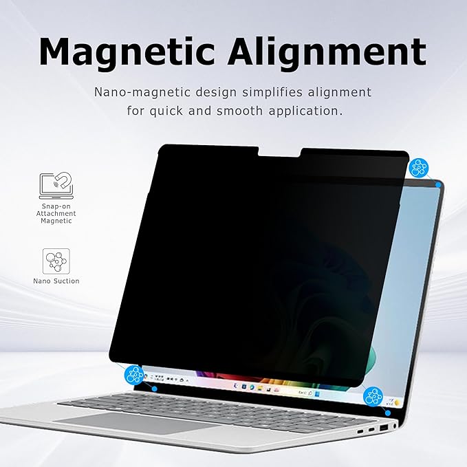 Megoo Privacy Screen for Surface Laptop 13 inch (2025), Magnetic Anti-Spy Film, Anti-Glare, Blue Light Filter, Washable Nano Adhesive, Removable Design