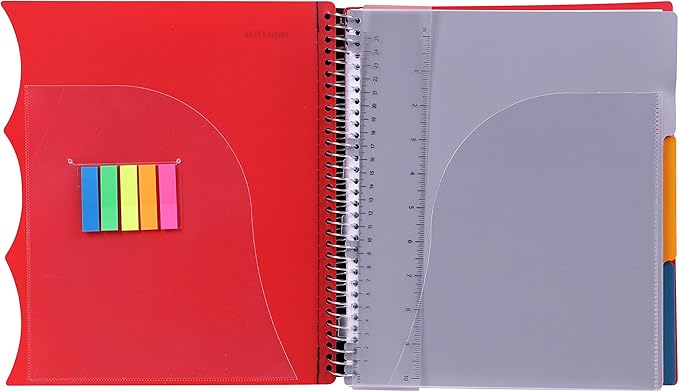 Mintra Office Durable PREMIUM Spiral Notebook, ((Red, 3 Subject, 8.5in x 11in)), Fabric Covered Coils, No Snags, Removable Adjustable Pocket Dividers, Ruler, Organization, Customizable