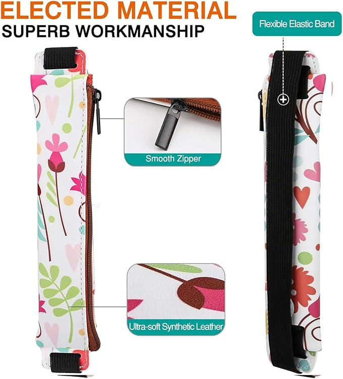 MoKo Pencil Case (2 Pack), PU Leather Pen Pencil Pouch Holder Stationery Zipper Bag with Elastic Strap for Pens, Pencils, Markers, Eraser - Printing & Gold Pink