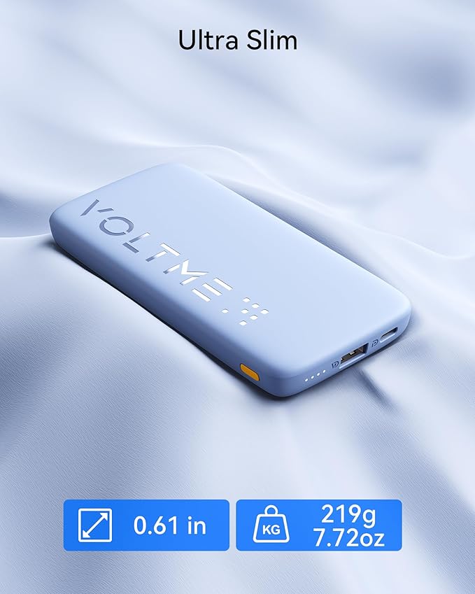 VOLTME Portable Charger, Slim 10000mAh 5V/3A Power Bank, USB C in&Out High-Speed Charging Battery Pack, Travel Essentials Compatible with iPhone 17/16Series,Samsung S25/S24, Google iPad etc