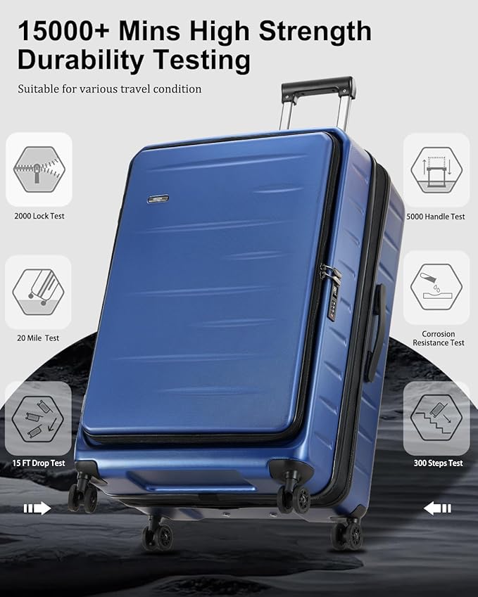 Luggage Sets 2 Pieces, 20 Inch Carry On Luggage and Expandable 28 Inch Checked Luggage with Spinner Wheels, Lightweight ABS+PC Hard Shell Suitcase with Front Opening, TSA Lock (Blue, 20/28)