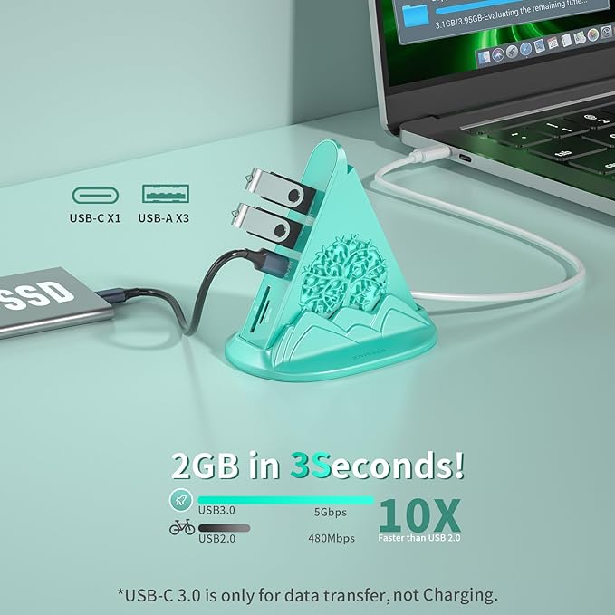 USB C HUB Multiport Adapter with HDMI 4K@30Hz, 100W PD, SD/TF Card Reader, 5Gbps 3xUSB-A and 1xUSB-C 3.0, RGB Tree 8-in-1 USB C HUB, Dock for MacBook Air, iPad, iPhone16, Laptop, etc(Green)