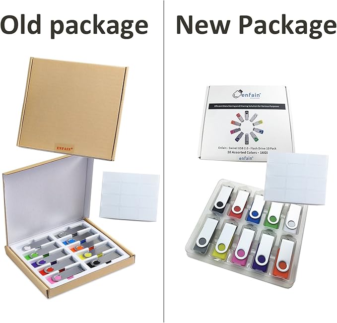 Professional 10-Pack of Enfain 16GB Multicolor USB Flash Drives - Swivel Memory Sticks for Effortless Data Storage and Sharing Offline