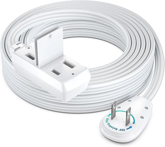 Maximm 20ft Extension Cord – 2-Prong Flat 360° Rotating Plug – Extended Reach Power Cable – Space-Saving Design – UL Certified – White