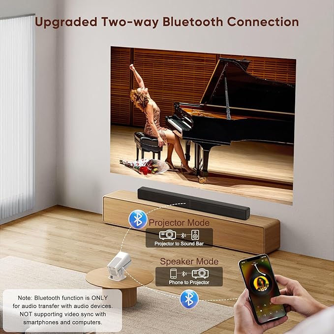 Mini Projector with Bluetooth, Electric Focus Portable Movie Projector with 270° Rotatable, 1080P HD Support, Auto Keystone, Compatible with Smartphone, TV Stick, Laptop, HDMI for Bedroom, Outdoor Use