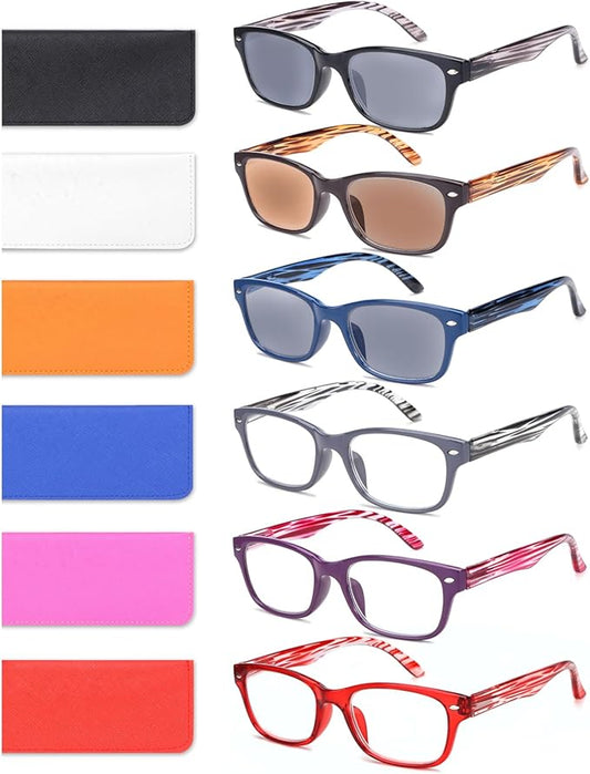 6 Pack Reading Glasses for Women Men Blue Light Blocking Spring Hinge Computer Readers, Anti Eyestrain/Glare