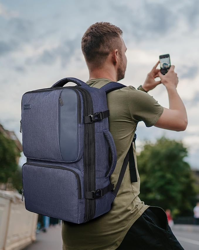 Vancropak Personal Item Backpack for Airlines, Expandable Travel Backpack with 3 Packing Cubes, TSA Flight Approved Carry on Travel Bag, Large Water Resistant Luggage Suitcase bag for Men Women, Blue