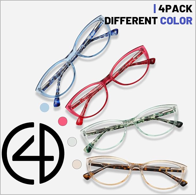 Przene 4 Pack Blue Light Blocking Reading Glasses,Readers for Women and Men with Spring Hinge