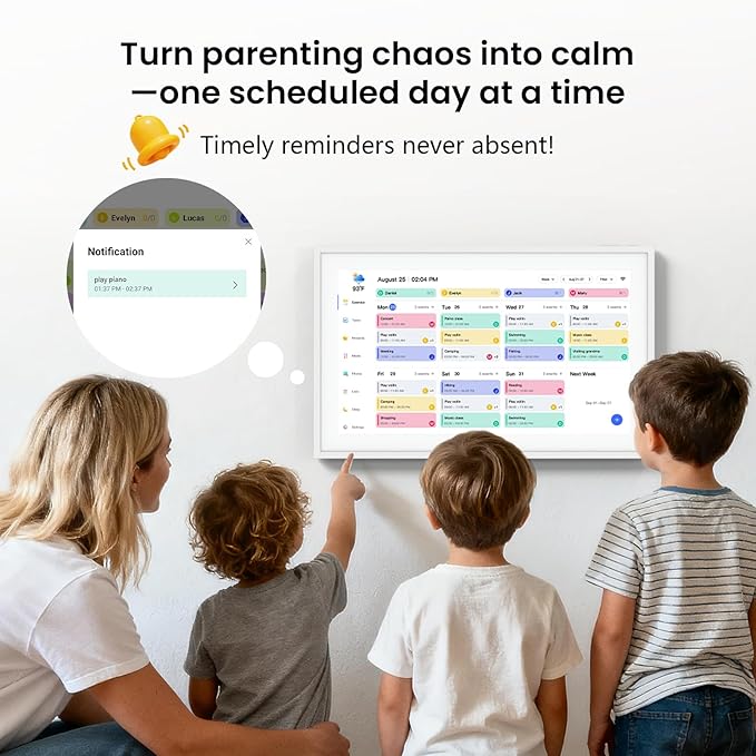 NEWYES 2026 15.6 inch Digital Calendar – Interactive Touchscreen Family Planner with Chore Chart & Parent-Child Reward System, Full HD 1920×1080 IPS Display for Home Organization, Wall & Desk Mountable