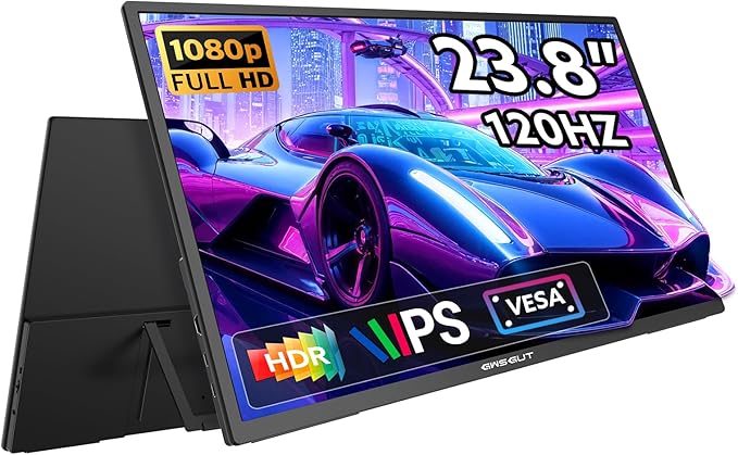 23.8'' FHD 1080P 120Hz Portable Monitor VESA USB-C HDMI Large Second External Gaming Screen Built-in Stand Speakers for Laptop PC Mac Phone PS4/5 Xbox HDR IPS Display (1080p 120Hz, 23.8")