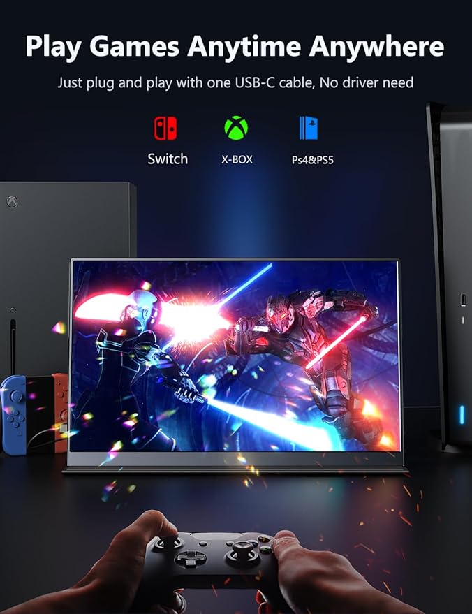 Laptop Screen Extender, 15.6" IPS Portable Monitor, Travel Display for with USB-C/HDMI Port, Plug and Play, Second Screen for Windows/Mac/Android/Switch/PS5/Xbox