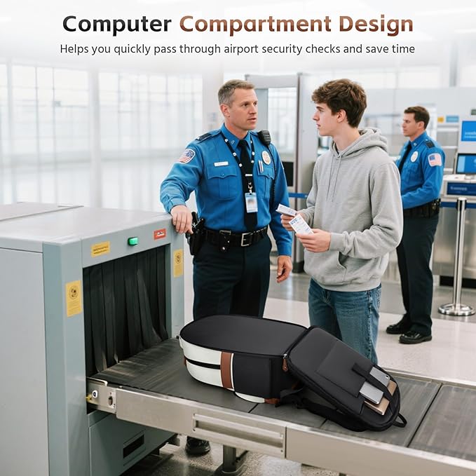 RealCool Laptop Backpack, 31L Travel Backpacks for Women Men, Fits up to 15.6-17 Inch,Water Resistant College Bookbag, for School Business Trip (Beige-Black)