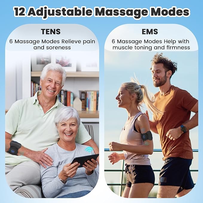 Wireless Tens Unit Muscle Stimulator - Two Sets of Tens Unit Massager for Pain Relief - Up to 12 Mode 20 Intensity Portable with App Controlled Bluetooth TENS EMS Muscle Stimulator Machine