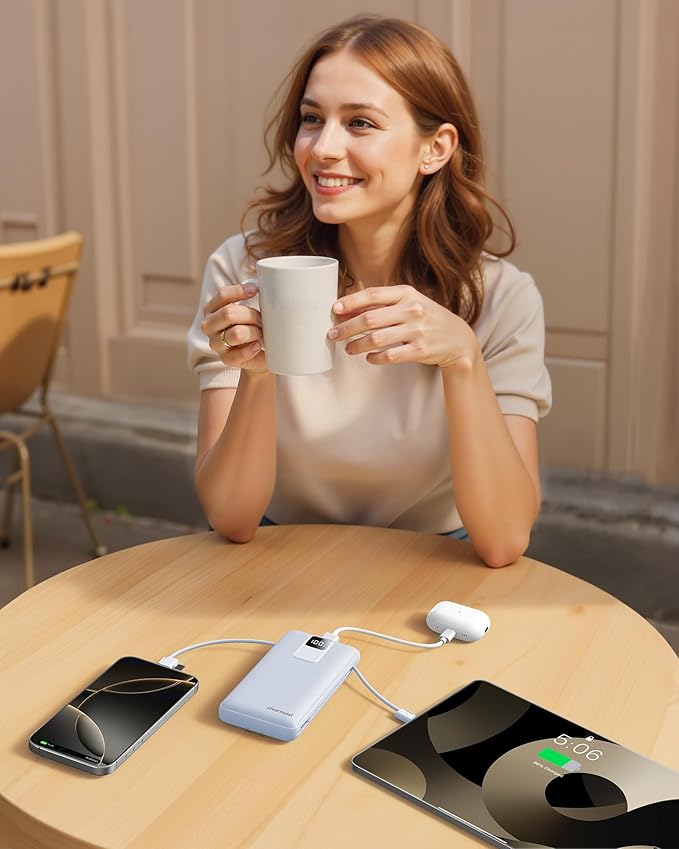 charmast 20000mAh Portable Charger with Built-in Cables & Wall Plug, 20W USB C Power Bank, Fast Charging Battery Pack Travel Essentials Compatible with iPhone 16/15/14 Series, Samsung, Google, iPad