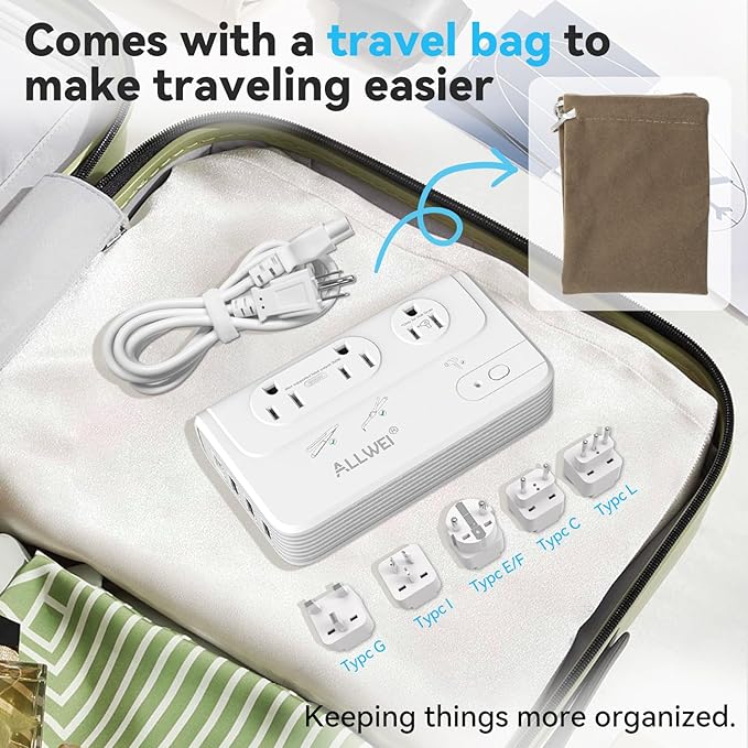 ALLWEI 2000W Travel Voltage Converter 220v to 110v Converter for European Travel Voltage Adapter for Hair Dryer Straightener/Curling Iron, Power Converter Adapter Combo with Type C, E/F, G, I, L