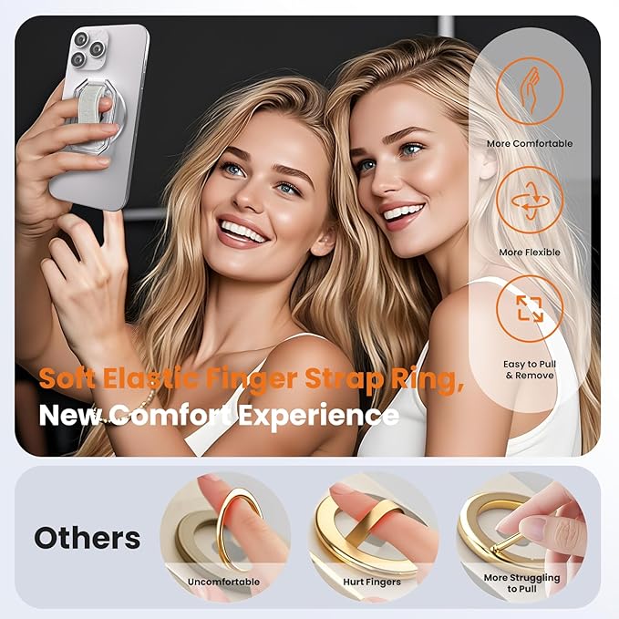 (2025 Upgraded) 4-in-1 Magnetic Phone Grip Stand for MagSafe with Finger Strap Loop,Removable Ring Holder for iPhone 17 Pro Max 16 15 14 13 12,Kickstand for Hands-Free View at Home Work Travel, Silver
