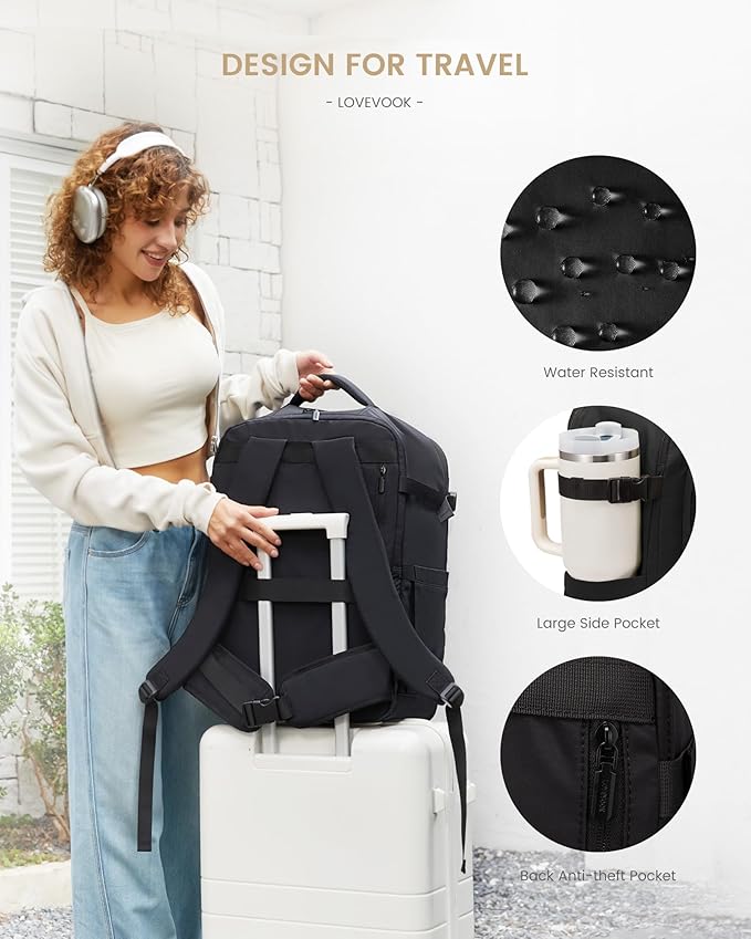 LOVEVOOK Travel Backpack for Women & Men, 60L Large Carry On Backpack Airline Approved, TSA Personal Item Weekender Bag, Water Resistant Laptop Backpacks with 3 Packing Cubes for Travel Essentials