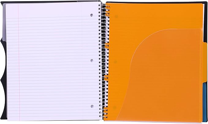 Mintra Office Durable PREMIUM Spiral Notebook, ((Black, 3 Subject, 8.5in x 11in)), Fabric Covered Coils, No Snags, Removable Adjustable Pocket Dividers, Ruler, Organization, Customizable