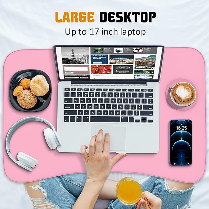 Fayquaze Portable Foldable Laptop Bed Table with Storage Drawer and Cup Holder, Laptop Desk Stand Tray for Eating, Reading and Working