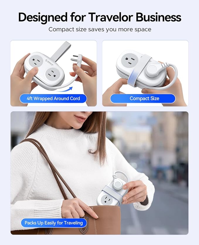 ORICO 20W USB-C PD Travel Power Strip, 4 AC Outlets 3 USB Ports (Fast Charging), 4FT Flat Plug Extension Cord, Cruise Approved, Compact for Business Travel/Dorm -AP3