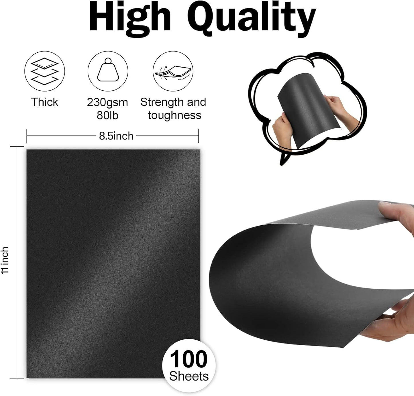 100 Sheets Black Shimmer Cardstock 8.5 x 11 Metallic Paper, Goefun 80lb Card Stock Letter Size Sheets for Halloween, Invitations, Scrapbooking, Crafts, Graduations