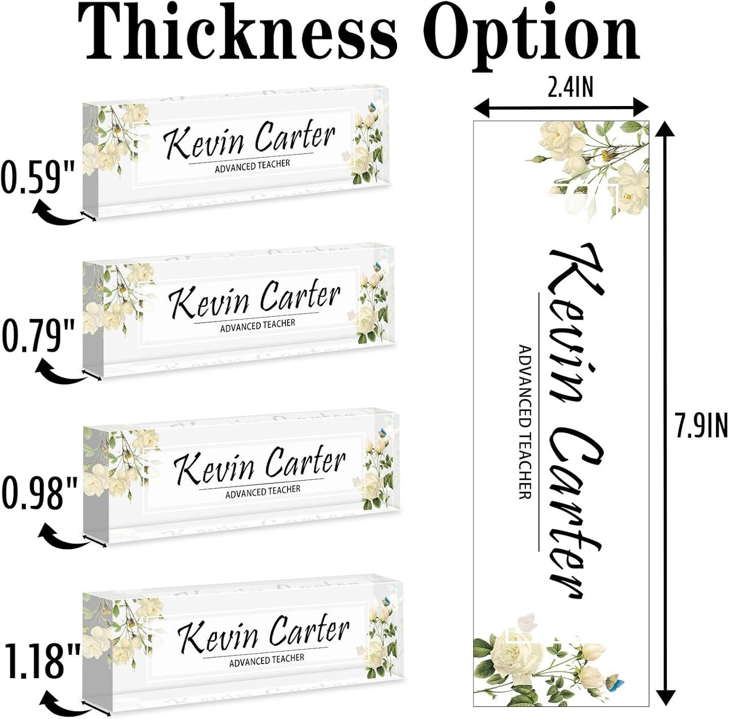 Name Plate for Desk Personalized, Acrylic Desk Decorations, Employee Appreciation Gifts, Custom Office Gifts for Coworkers, Boss, Teacher, Nurse (White Flowers)