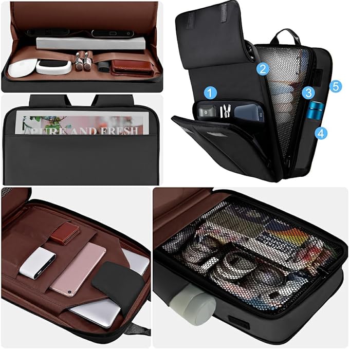 ZINZ Slim & Expandable Laptop Backpack 15.6 16 17 inch Travel Business Backpack Water-Resistant Daypack for Men and Women，Black