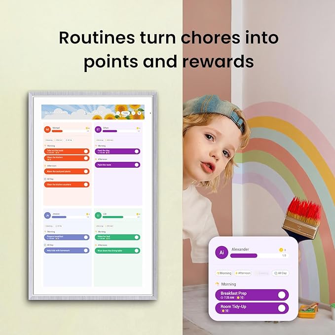 ApoloSign 21.5-inch Digital Calendar: Dual Mode Calendar with Google Play & Multi-calendar Sync, Electronic Planner & Chore Chart, Smart Touchscreen, Interactive Display for Family Schedules (Gray Wood, 21.5")
