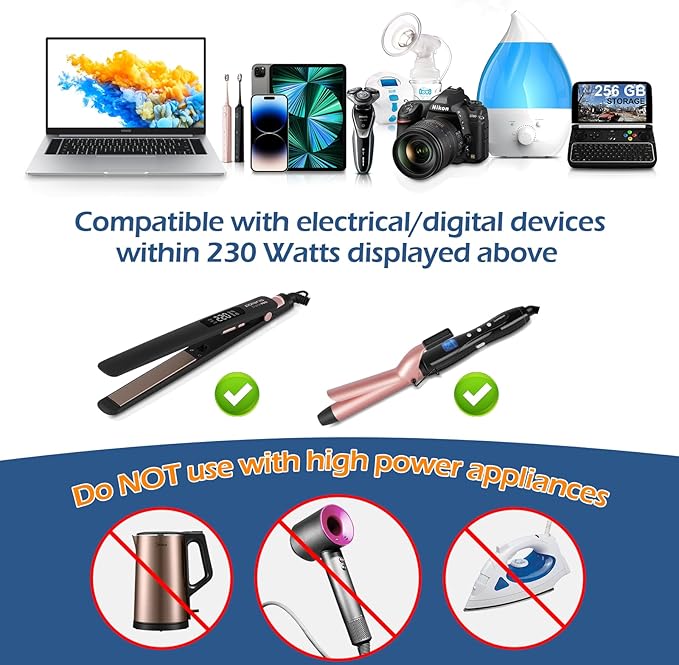 230W Voltage Converter 220V to 110V for Hair Straightener/Curling Iron, Travel Plug Adapter for EU/UK/AU/US/in/IT Power Converter Adapter Combo