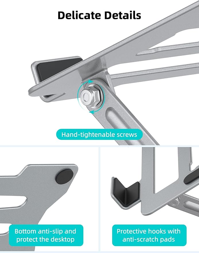 Laptop Tablet Stand, Universal Adjustable Carbon Steel Laptop Computer Stand, Ergonomic Foldable Portable Desktop Tray Cooling Holder Compatible with 10''-15.6'' Devices(Silver)