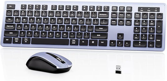 Wireless Keyboard Mouse Combo - 2.4Ghz Office Quiet Keyboard and Mouse Wireless - 104 Keys Full Size Ergonomic Keyboard for Laptop, Computer, PC, Notebook (Full Size Blue Purple Black)