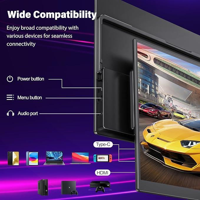 InnoView 16" 2K 240Hz Portable Monitor, 100% sRGB Portable Gaming Monitor Laptop Monitors Built-in Speakers 180° Adjustable Type-C HDMI IPS Eye Care External Second Screen for PS4 PS5 Switch Xbox PC