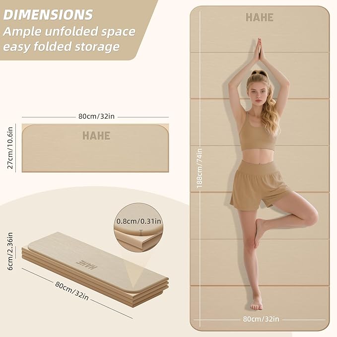 Foldable Yoga Mat, 74"Lx32"Wx1/3"Thick, Folding Exercise Mat, Non-slip Wide Pilates Mats for Home Workout/Travel, Portable Yoga Mat Thick for Yoga/Pilates/Camping/Floor Exercises
