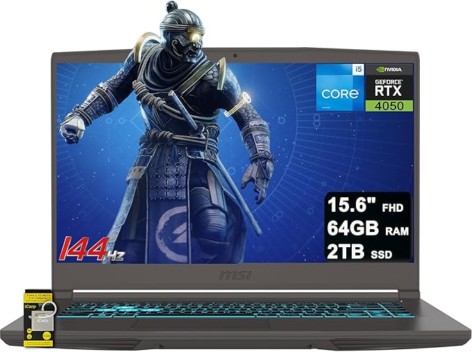 msi Thin 15 Gaming Laptop 15.6" FHD IPS 144Hz Intel Octa-core i5-13420H (Beats i7-12650H) 64GB RAM 2TB SSD GeForce RTX 4050 Backlit USB-C Wi-Fi6E Win11 ICP Hub