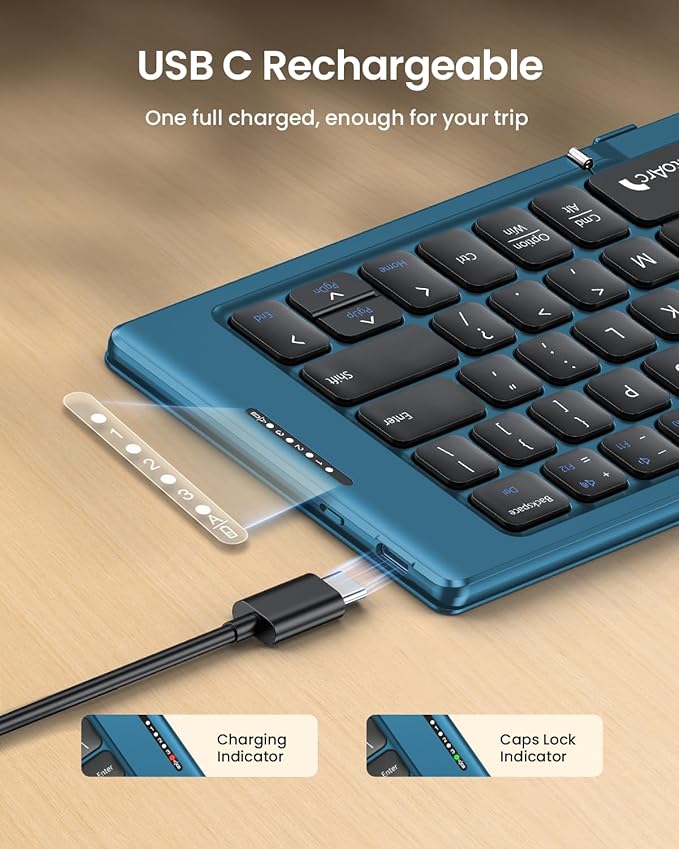 ProtoArc Foldable Compact Keyboard, XK04 Portable Bluetooth Keyboard with PU Leather Cover, Pocket-Sized Wireless Travel Keyboards for iPad, iPhone, Smartphone, Tablet and Laptop - Blue